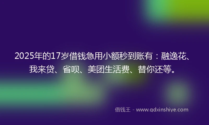 2025年的17岁借钱急用小额秒到账有：融逸花、我来贷、省呗、美团生活费、替你还等。