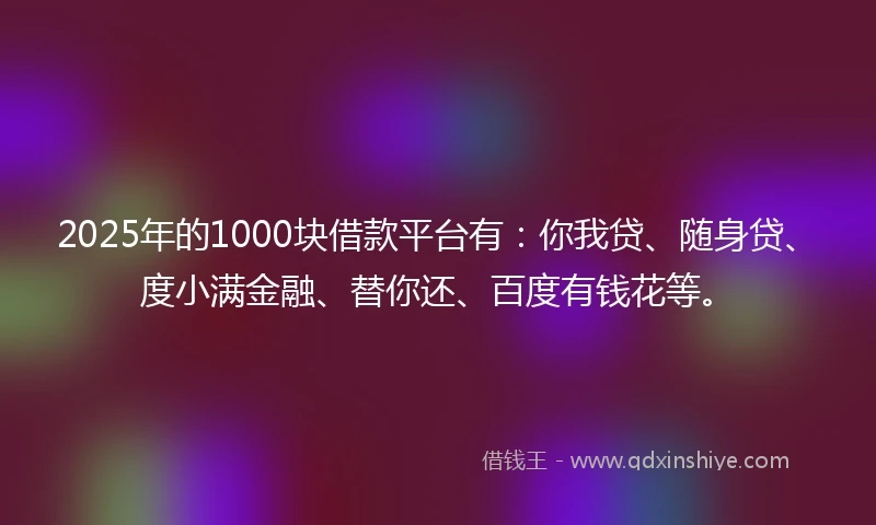 2025年的1000块借款平台有：你我贷、随身贷、度小满金融、替你还、百度有钱花等。