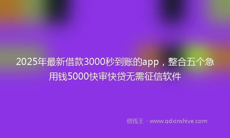 2025年最新借款3000秒到账的app，整合五个急用钱5000快审快贷无需征信软件
