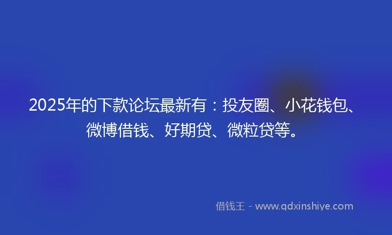 2025年的下款论坛最新有：投友圈、小花钱包、微博借钱、好期贷、微粒贷等。
