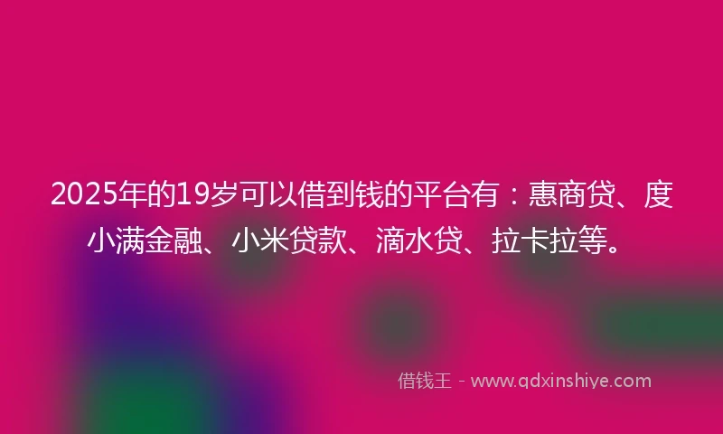 2025年的19岁可以借到钱的平台有：惠商贷、度小满金融、小米贷款、滴水贷、拉卡拉等。