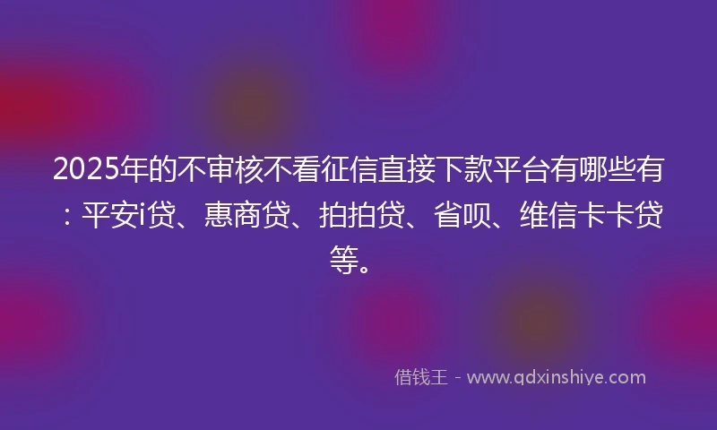 2025年的不审核不看征信直接下款平台有哪些有：平安i贷、惠商贷、拍拍贷、省呗、维信卡卡贷等。
