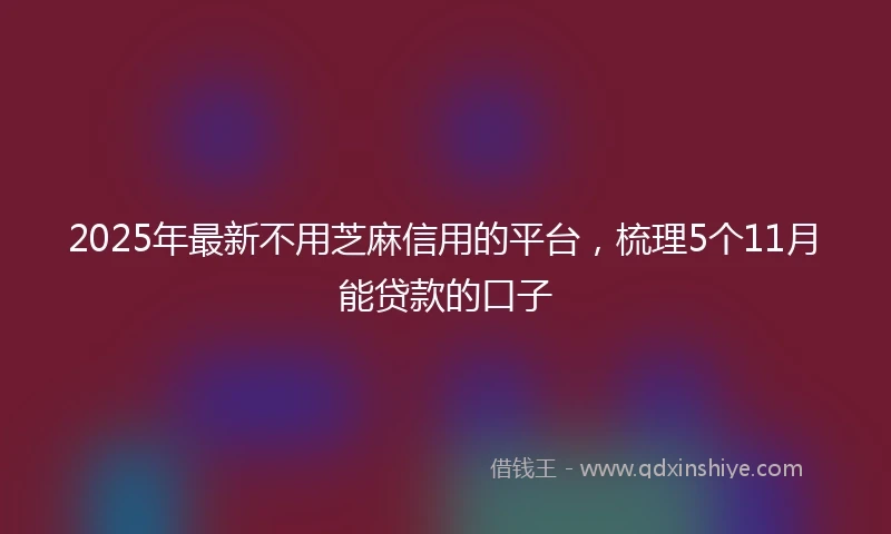 2025年最新不用芝麻信用的平台，梳理5个11月能贷款的口子
