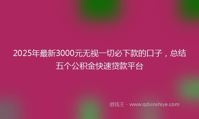 2025年最新3000元无视一切必下款的口子，总结五个公积金快速贷款平台
