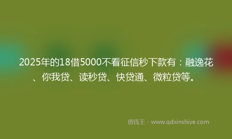 2025年的18借5000不看征信秒下款有：融逸花、你我贷、读秒贷、快贷通、微粒贷等。