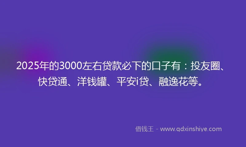 2025年的3000左右贷款必下的口子有：投友圈、快贷通、洋钱罐、平安i贷、融逸花等。