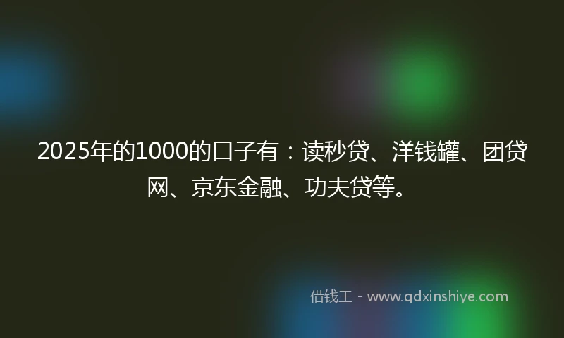 2025年的1000的口子有：读秒贷、洋钱罐、团贷网、京东金融、功夫贷等。