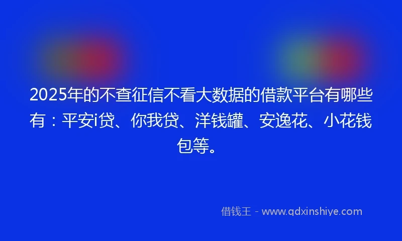 2025年的不查征信不看大数据的借款平台有哪些有：平安i贷、你我贷、洋钱罐、安逸花、小花钱包等。