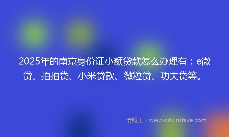 2025年的南京身份证小额贷款怎么办理有：e微贷、拍拍贷、小米贷款、微粒贷、功夫贷等。