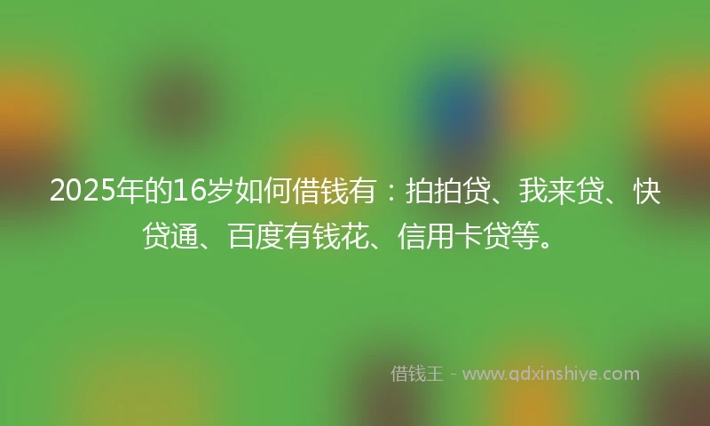 2025年的16岁如何借钱有：拍拍贷、我来贷、快贷通、百度有钱花、信用卡贷等。