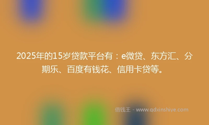 2025年的15岁贷款平台有：e微贷、东方汇、分期乐、百度有钱花、信用卡贷等。