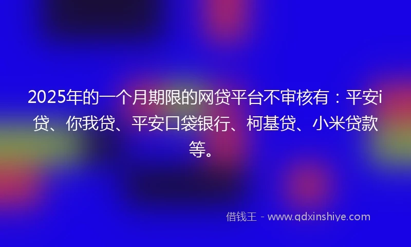 2025年的一个月期限的网贷平台不审核有：平安i贷、你我贷、平安口袋银行、柯基贷、小米贷款等。