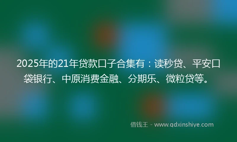 2025年的21年贷款口子合集有：读秒贷、平安口袋银行、中原消费金融、分期乐、微粒贷等。