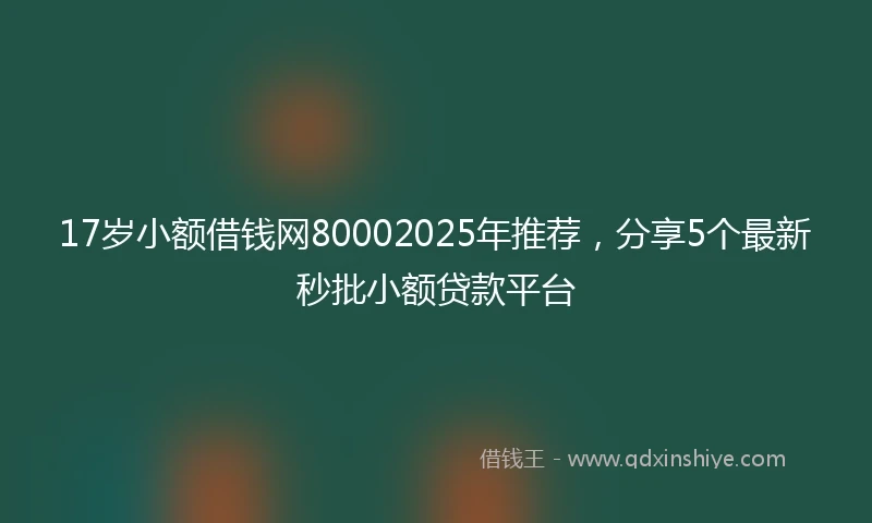 17岁小额借钱网80002025年推荐，分享5个最新秒批小额贷款平台