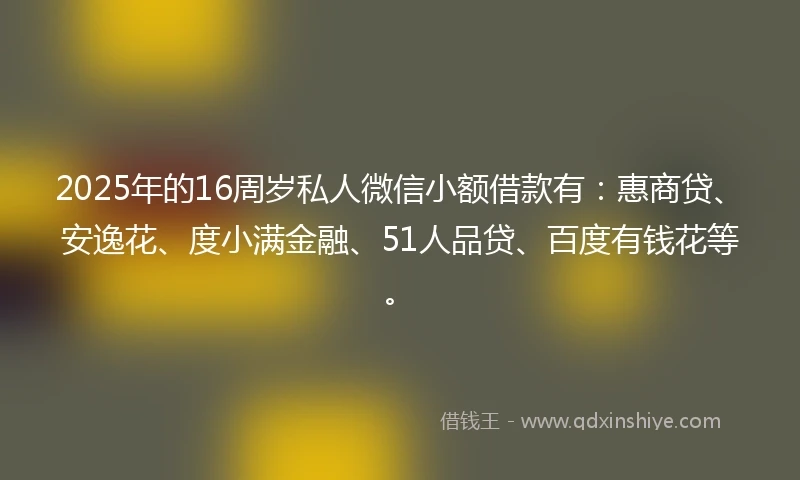 2025年的16周岁私人微信小额借款有：惠商贷、安逸花、度小满金融、51人品贷、百度有钱花等。
