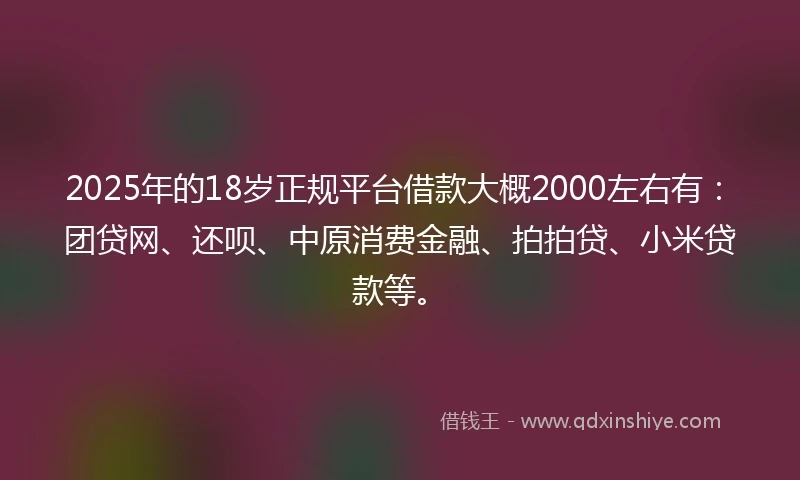 2025年的18岁正规平台借款大概2000左右有：团贷网、还呗、中原消费金融、拍拍贷、小米贷款等。