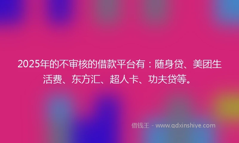 2025年的不审核的借款平台有：随身贷、美团生活费、东方汇、超人卡、功夫贷等。