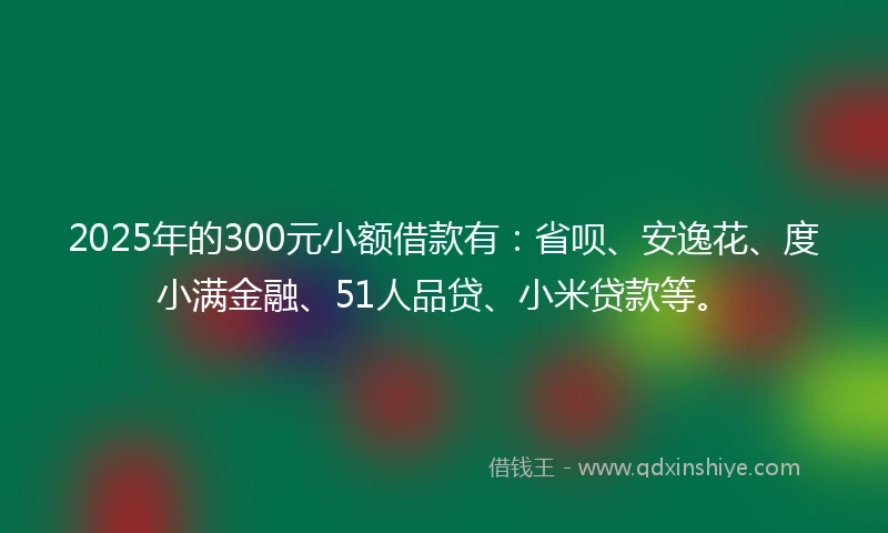 2025年的300元小额借款有：省呗、安逸花、度小满金融、51人品贷、小米贷款等。