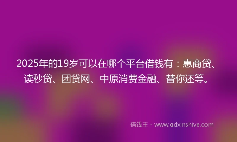 2025年的19岁可以在哪个平台借钱有：惠商贷、读秒贷、团贷网、中原消费金融、替你还等。