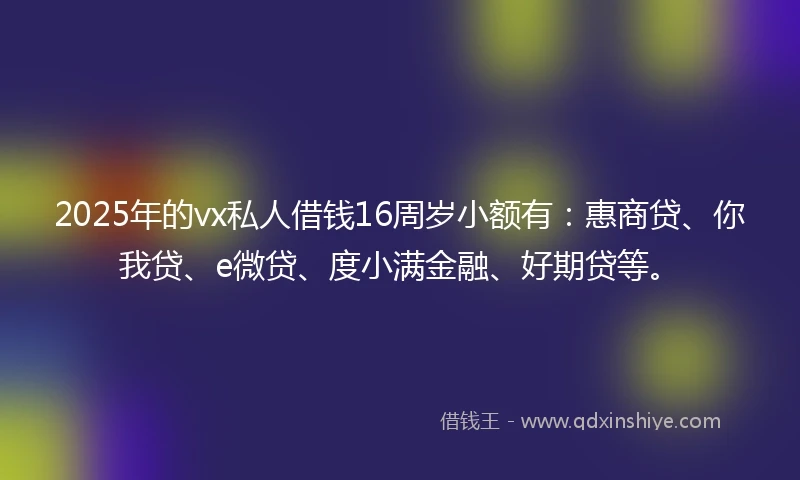 2025年的vx私人借钱16周岁小额有：惠商贷、你我贷、e微贷、度小满金融、好期贷等。