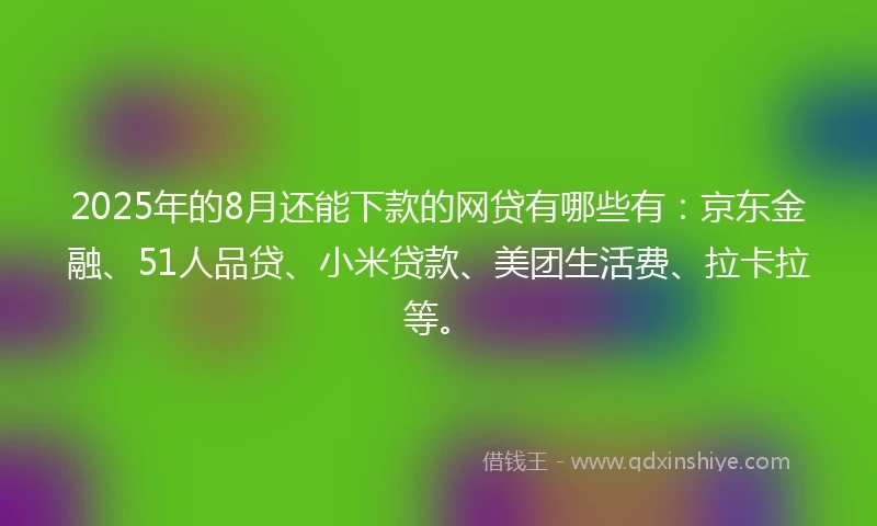 2025年的8月还能下款的网贷有哪些有：京东金融、51人品贷、小米贷款、美团生活费、拉卡拉等。