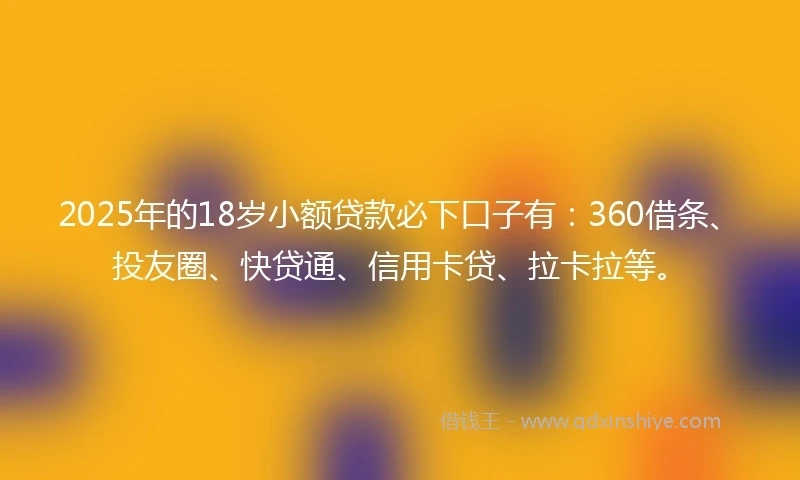 2025年的18岁小额贷款必下口子有：360借条、投友圈、快贷通、信用卡贷、拉卡拉等。