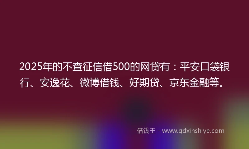 2025年的不查征信借500的网贷有：平安口袋银行、安逸花、微博借钱、好期贷、京东金融等。