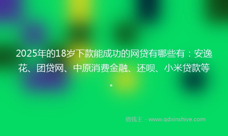 2025年的18岁下款能成功的网贷有哪些有：安逸花、团贷网、中原消费金融、还呗、小米贷款等。