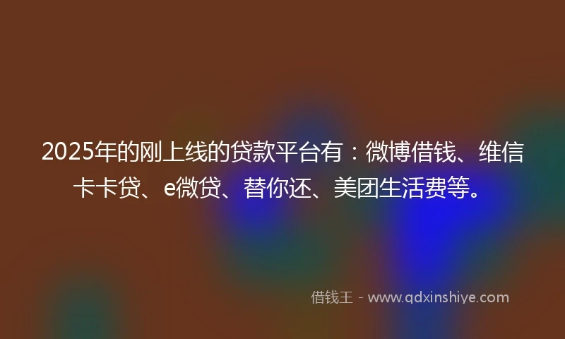 2025年的刚上线的贷款平台有：微博借钱、维信卡卡贷、e微贷、替你还、美团生活费等。