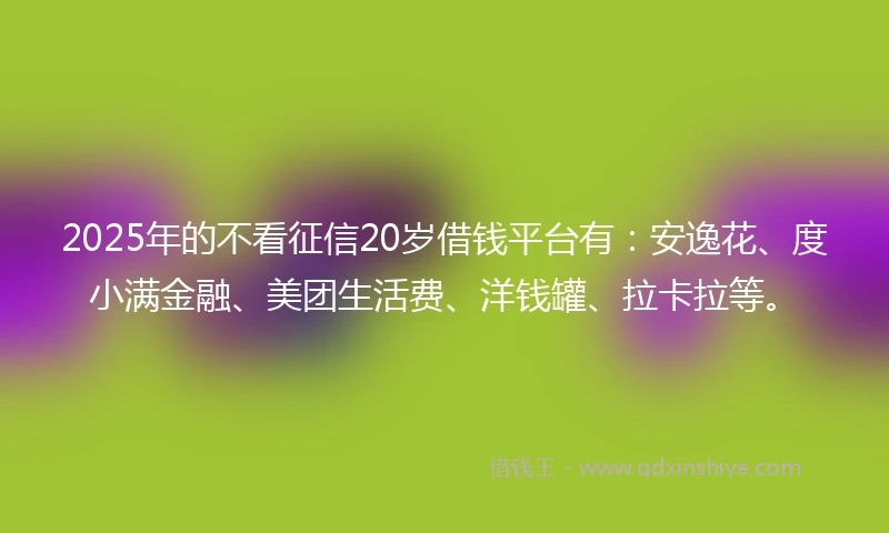 2025年的不看征信20岁借钱平台有：安逸花、度小满金融、美团生活费、洋钱罐、拉卡拉等。