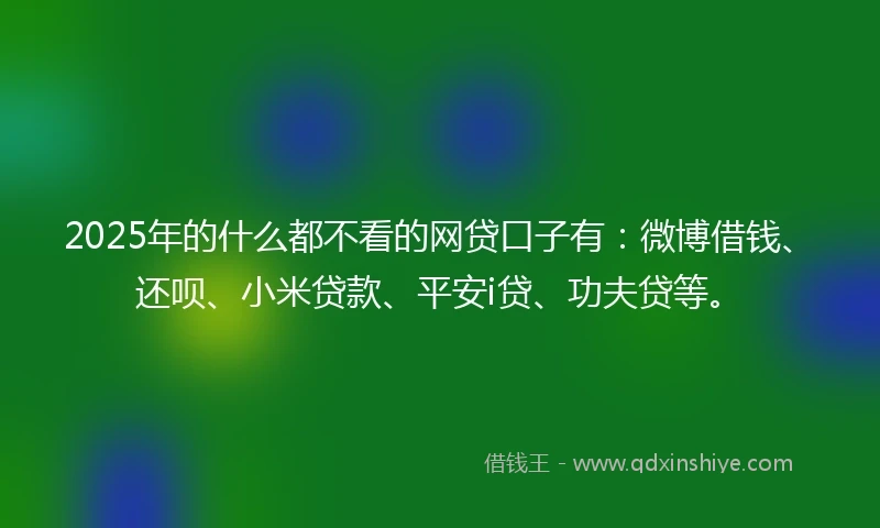 2025年的什么都不看的网贷口子有：微博借钱、还呗、小米贷款、平安i贷、功夫贷等。