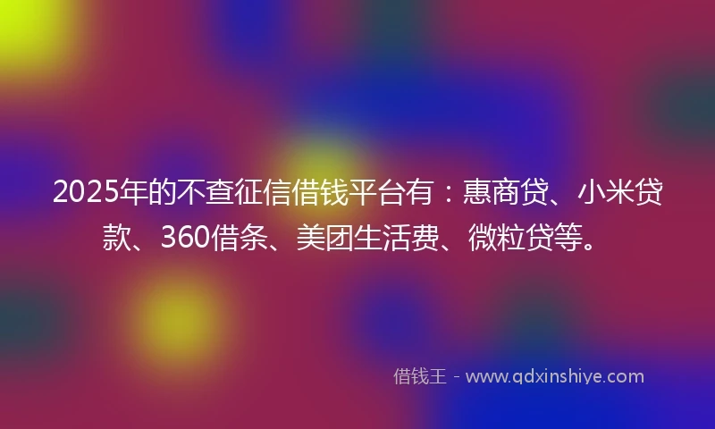2025年的不查征信借钱平台有：惠商贷、小米贷款、360借条、美团生活费、微粒贷等。