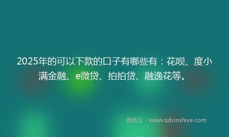 2025年的可以下款的口子有哪些有：花呗、度小满金融、e微贷、拍拍贷、融逸花等。