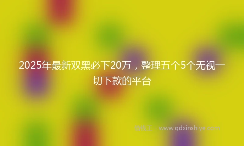 2025年最新双黑必下20万，整理五个5个无视一切下款的平台