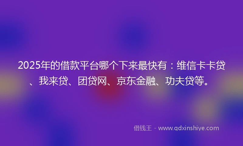 2025年的借款平台哪个下来最快有：维信卡卡贷、我来贷、团贷网、京东金融、功夫贷等。
