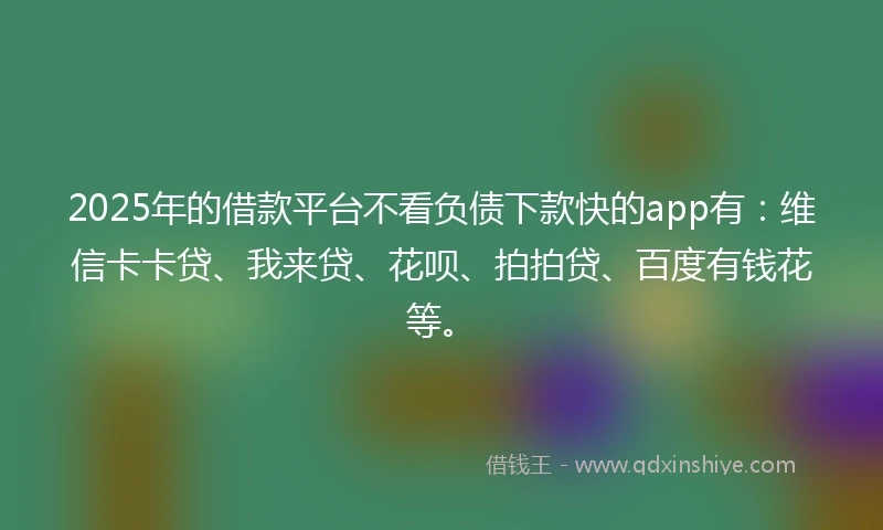 2025年的借款平台不看负债下款快的app有：维信卡卡贷、我来贷、花呗、拍拍贷、百度有钱花等。