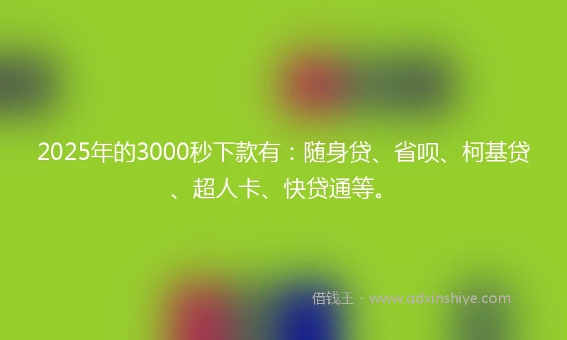2025年的3000秒下款有：随身贷、省呗、柯基贷、超人卡、快贷通等。