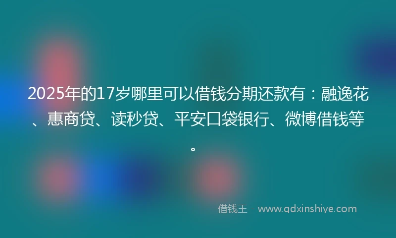 2025年的17岁哪里可以借钱分期还款有：融逸花、惠商贷、读秒贷、平安口袋银行、微博借钱等。