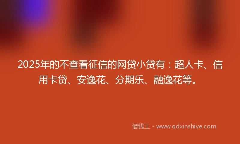 2025年的不查看征信的网贷小贷有：超人卡、信用卡贷、安逸花、分期乐、融逸花等。