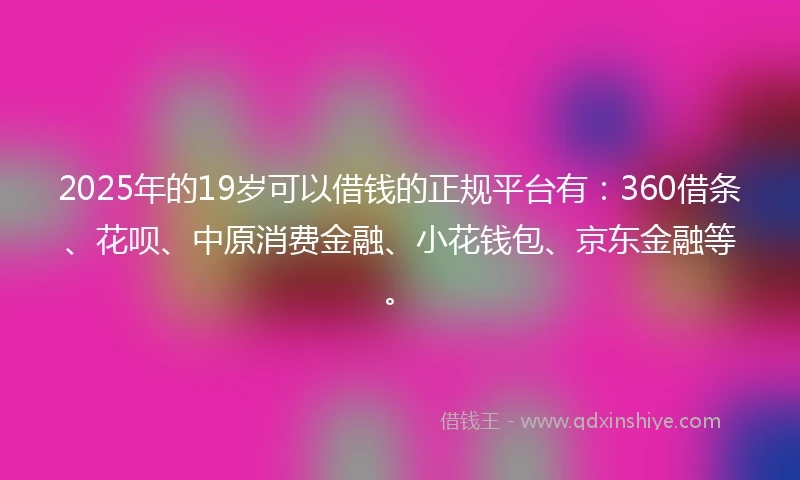 2025年的19岁可以借钱的正规平台有：360借条、花呗、中原消费金融、小花钱包、京东金融等。