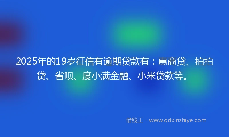 2025年的19岁征信有逾期贷款有：惠商贷、拍拍贷、省呗、度小满金融、小米贷款等。