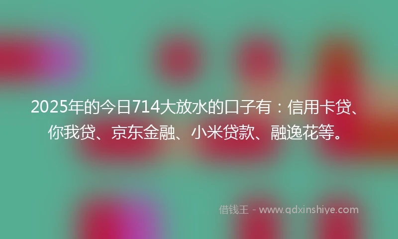 2025年的今日714大放水的口子有：信用卡贷、你我贷、京东金融、小米贷款、融逸花等。
