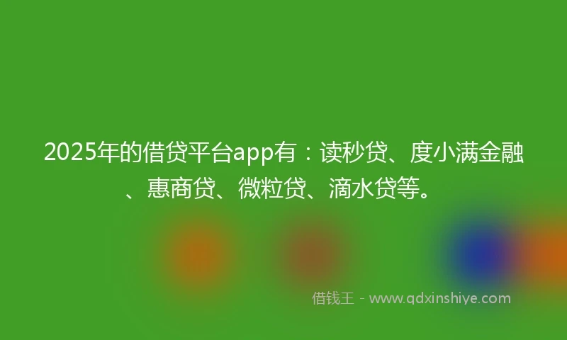 2025年的借贷平台app有：读秒贷、度小满金融、惠商贷、微粒贷、滴水贷等。