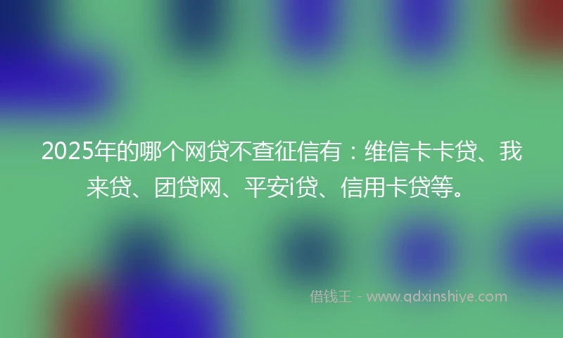 2025年的哪个网贷不查征信有：维信卡卡贷、我来贷、团贷网、平安i贷、信用卡贷等。