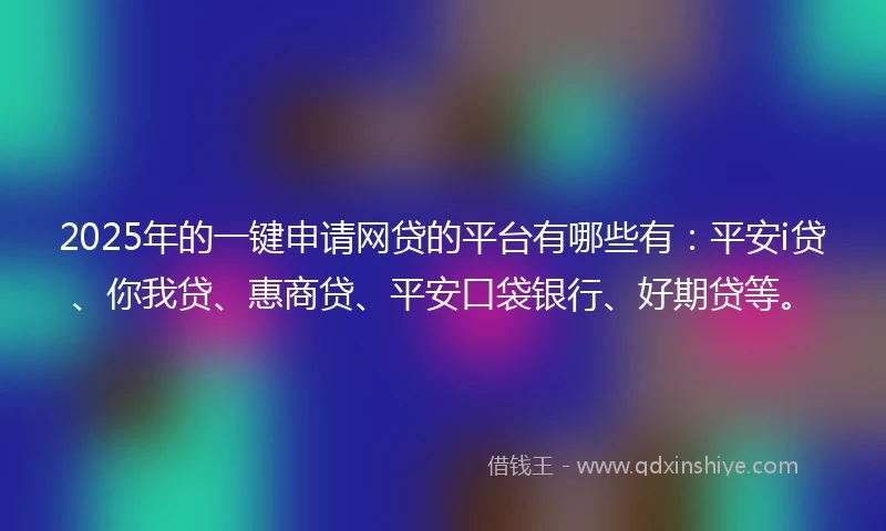 2025年的一键申请网贷的平台有哪些有：平安i贷、你我贷、惠商贷、平安口袋银行、好期贷等。