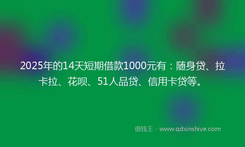 2025年的14天短期借款1000元有：随身贷、拉卡拉、花呗、51人品贷、信用卡贷等。