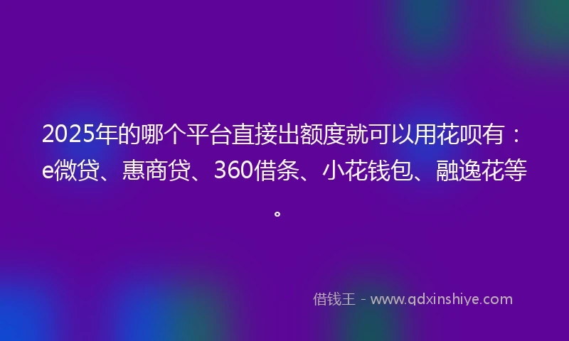 2025年的哪个平台直接出额度就可以用花呗有：e微贷、惠商贷、360借条、小花钱包、融逸花等。