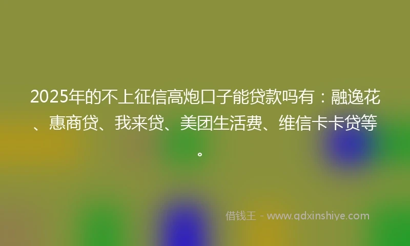 2025年的不上征信高炮口子能贷款吗有：融逸花、惠商贷、我来贷、美团生活费、维信卡卡贷等。