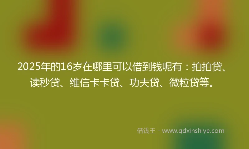 2025年的16岁在哪里可以借到钱呢有：拍拍贷、读秒贷、维信卡卡贷、功夫贷、微粒贷等。