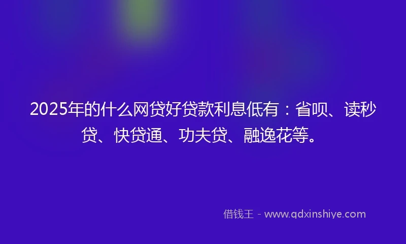 2025年的什么网贷好贷款利息低有：省呗、读秒贷、快贷通、功夫贷、融逸花等。